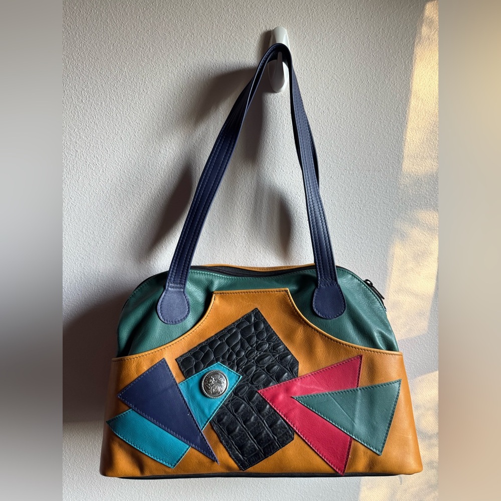 Multicolor Geometric Southwestern Pattern Leather Custom Bag NWT